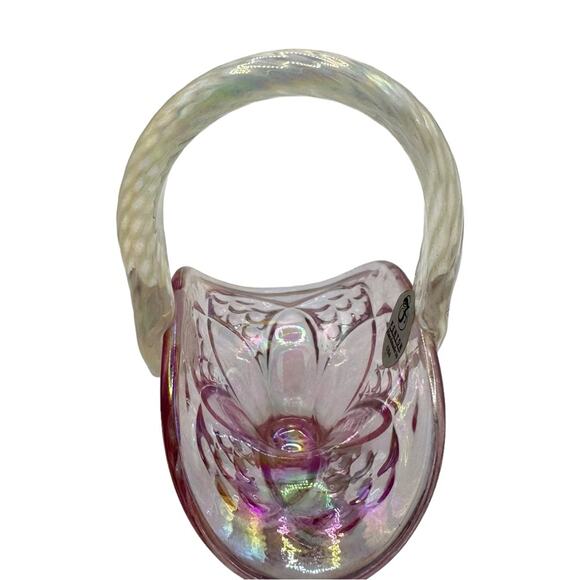 Vintage Fenton Art Glass Iridized Empress Rose Mini Basket Opalescent Handle - Picture 7 of 10